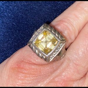 Judith Ripka rare asscher cut yellow crystal ring size 5